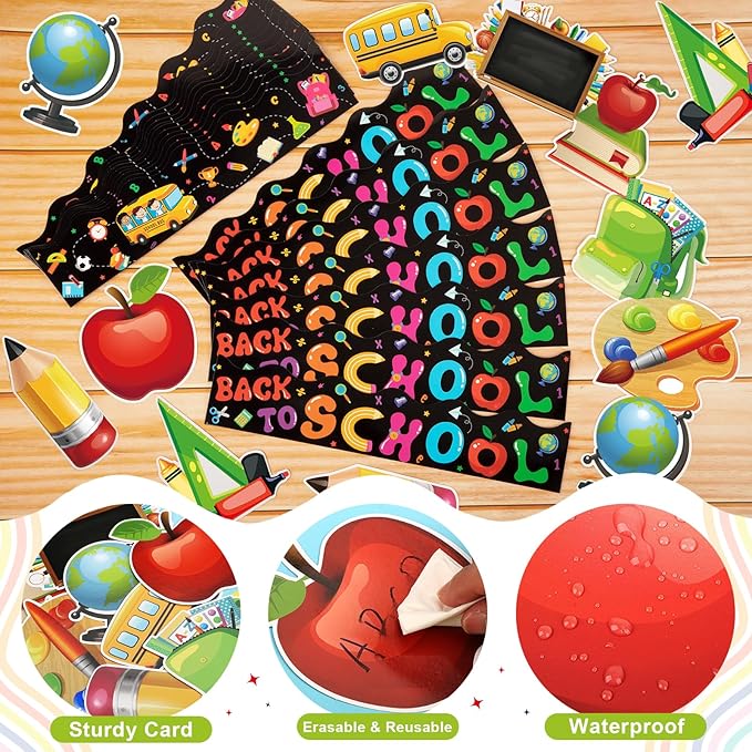 84 Pieces Back to School Classroom Bulletin Board Decoration Set with First Day of School Cutouts Borders for Back to School Party Favor Supplies