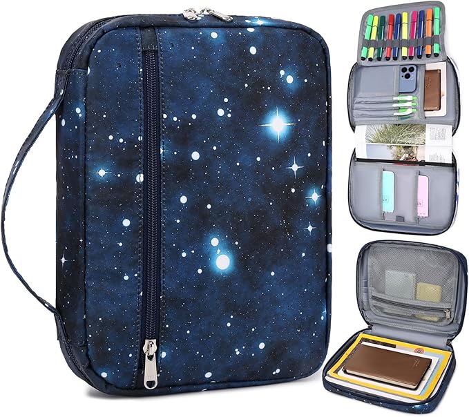 JIANYA Bible Covers for Kids Boys Bible Book Cover Case Teen Youth Bible Bags with Pockets Handle Childrens Galaxy Scripture Church Bag