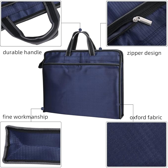 Ibluelover A4 Zipper Business Document Bag Waterproof File Folder Bag Briefcase Portable Portfolio Carrying Case Handbag Unisex Adults File Storage Organizer Holder for Office Meetings Travel