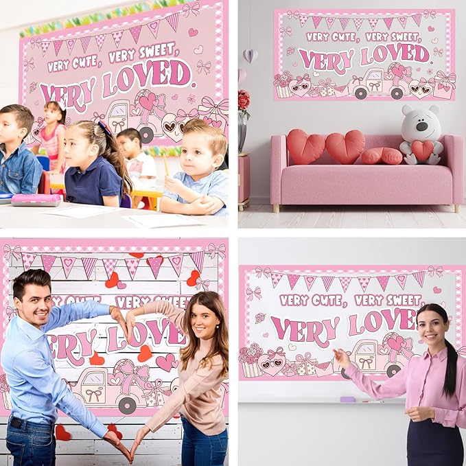Glenmal Valentine's Day Bulletin Board Set Very Cute Sweet Loved Pastel Heart Girly Classroom Decoration Truck Flower Candy Cutouts for School Classroom Chalkboard Decoration