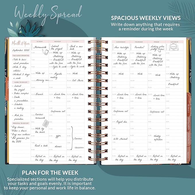 PLANBERRY Hourly Schedule Planner Premium – Undated Weekly Organizer with Time Slots & Monthly Budget – Time Management, Goal Setting, to-Do List & Habit Tracker –6.9″x8.5″(Tropical Forest)