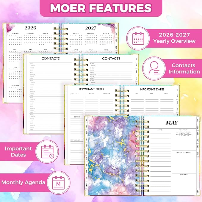 Planner 2026-2027, 18 Month Weekly and Monthly Academic Planner, July. 2026 - Dec. 2027, 6.6" x 8.3" A5 Hardcover Calendar Planner with Page Tabs, Separator Page, Inner Pocket, Bookmark, Stickers, Sticky Note Set