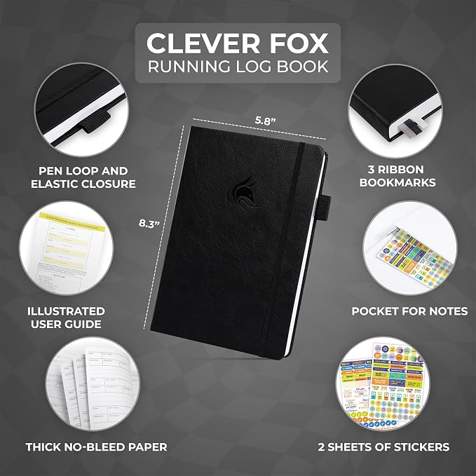 Clever Fox Running Log Book – Complete Run Training Tracker Journal – Runners Planner, Track Gifts & Stuff For Runners, Women & Men (Black)