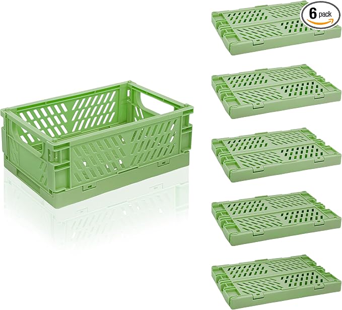 6 Pack Mini Foldable Small Plastic Baskets for Organizing and Storage，Collapsible Storage Crates,Mini Bins for Home Kitchen Bedroom Bathroom Office (Green, Small 6x4x2.2)