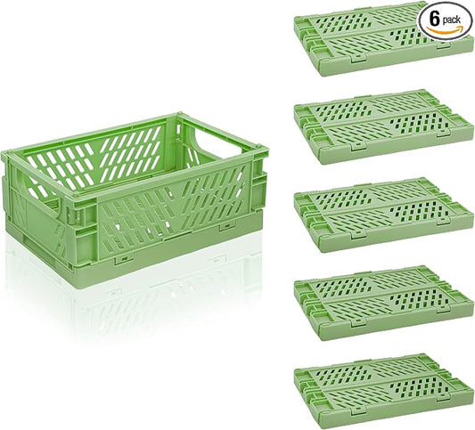 6 Pack Mini Foldable Small Plastic Baskets for Organizing and Storage，Collapsible Storage Crates,Mini Bins for Home Kitchen Bedroom Bathroom Office (Green, Small 6x4x2.2)