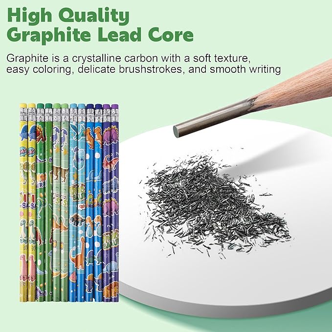 12 Pieces Dinosaur Pencils Dino Pencils with Eraser, Assorted Colorful Pencils, Novelty Fun Wood Pencils for Dinosaur Themed Birthday Party Favor,School Classroom Rewards Pencils