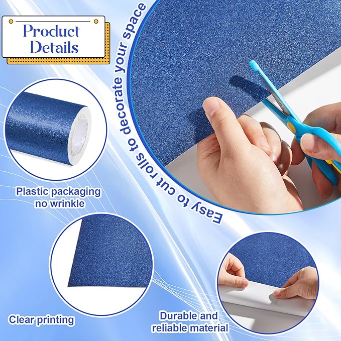 gisgfim 16" x20ft Glitter Bulletin Board Paper Roll Sparkle Color Bulletin Board Background Poster Paper Non Fading Gift Wrapping DIY Art Crafts for Office Classroom Decoration, Navy Blue