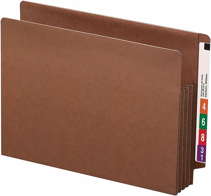 Smead End Tab Extra Wide TUFF® Pocket, Reinforced Straight-Cut Tab, 3-1/2" Expansion, Extra Wide Letter Size (10, Redrope)