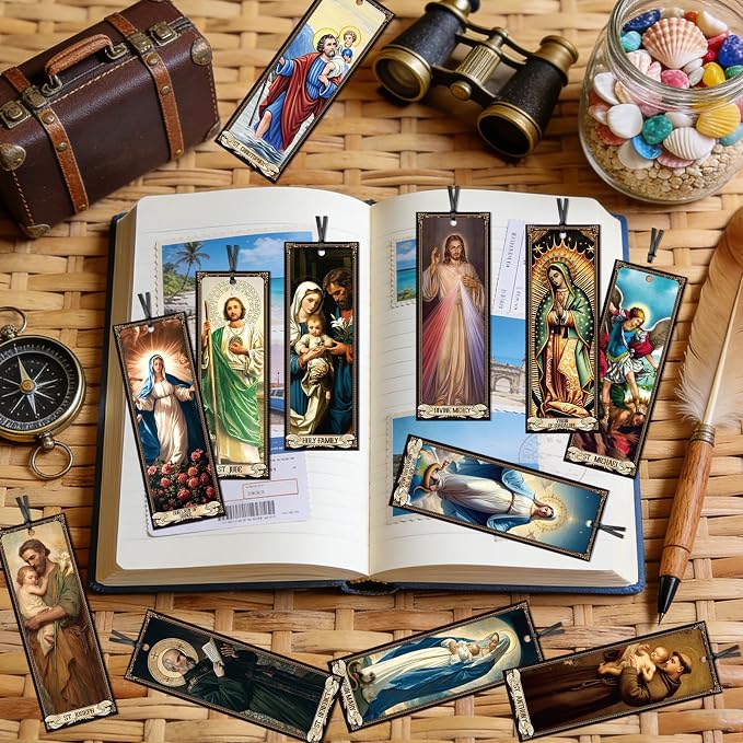 Wxiben Catholic Bookmarks Gifts Set - 120 Pcs Christian Religious Book Marks Bible Verse Bookmark Saints Jesus Book Markers Prayer Gifts for Women Men Office Bookish Church Supplies