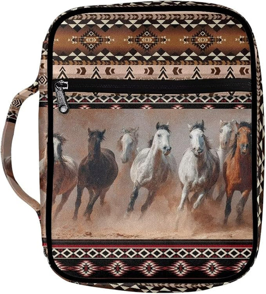 Coldinair Tribal Horse Ethnic Geometric Bible Case for Women Bible Bag Covers for Girls,Book Carrying Case Holder for Women,Fits for Standard/Large Size Bible