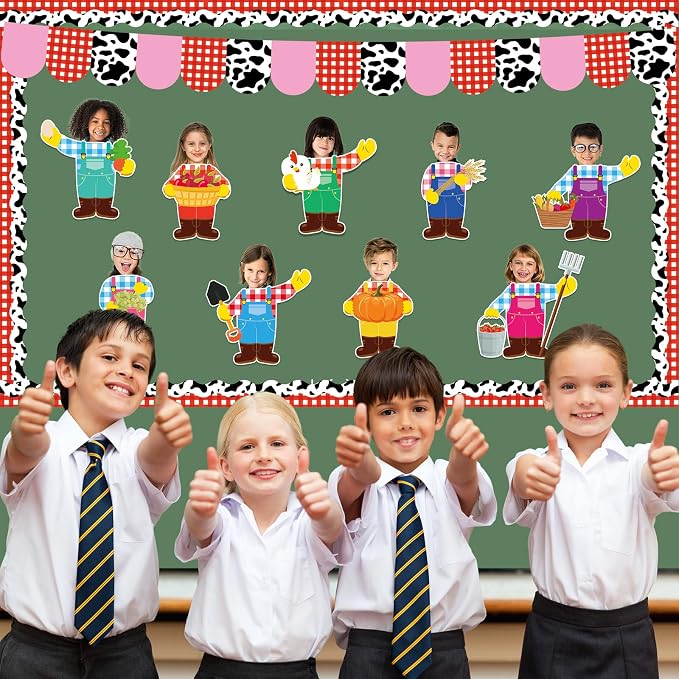 160Pcs Farm Animal Farmer Cutouts Back to School Bulletin Board Decoration Set Farmhouse Paper Cut-Outs Classroom Decor for Boy Girl DIY Photo Craft School Kindergarten Preschool Wall Door Supplies