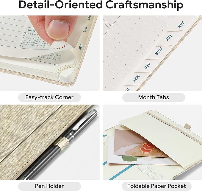 2026-2027 Weekly and Monthly Planner (July 2026–December 2027), 8.5"x11.5", Vertical Layout, 18 Months Agenda with Month Tabs & Pocket, Academic Calendar with Vegan Leather Cover,Beige