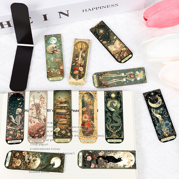 Wxiben Tarot Magnetic Bookmark Gifts - 30 Pcs Dark Romance Bookmark for Women Fantasy Skull Book Mark Witch Skeleton Magnets Page Clip for Bookish Book Lovers Students Teacher Reading Party Favor
