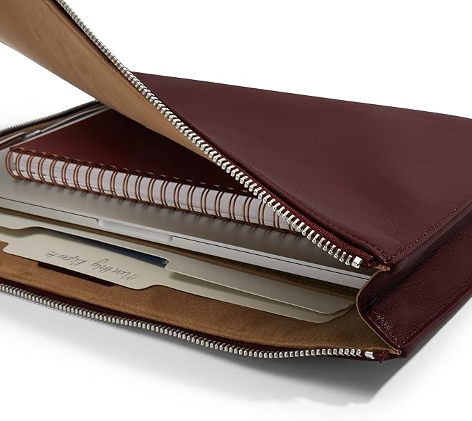 Leatherology Bordeaux Gusseted Document and Laptop Holder – Full Grain Leather Case for 13" & 15" Laptops with Expanding Pocket, Pen Slot & Microsuede Lining