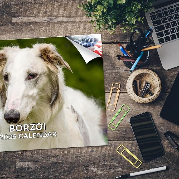 2025 2026 Borzoi Calendar - Dog Breed Monthly Wall Calendar - 12" x 18" Open - Thick No-Bleed Paper - Giftable - Academic Teacher's Planner Calendar Organizing & Planning - Made in USA