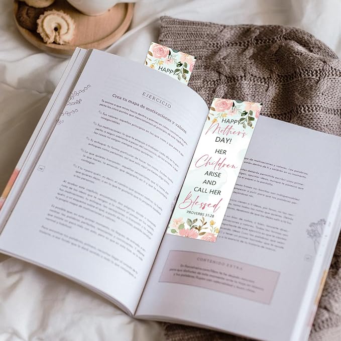 100 Pcs Mothers Day Bookmarks Bulk, Christian Bible Book Marks for Women with Floral Scripture, Religious Page Markers Pastor Wife Appreciation Mothers Day Gifts for Mom Gradma Teacher's