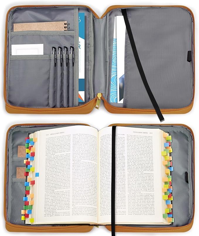 GUEER Bible Cover for Women, Bible Holder, Bible Cover Carrier Carrying Organizer Bag, Zipper and Pockets for Standard Size Bible, Gift for Women(leatherbrown)