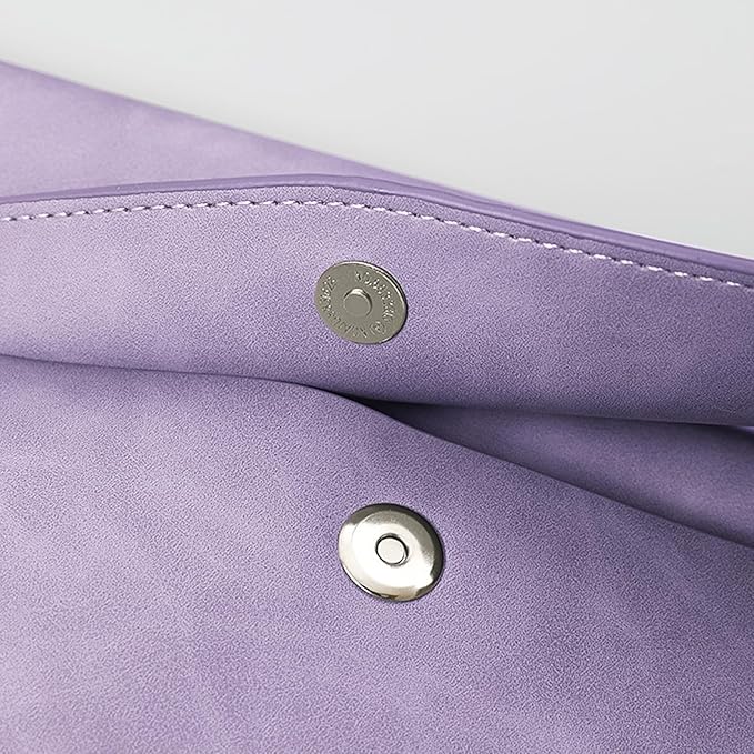 PU Leather A4 File Folder Document Holder with 2 Compartments Envelope Folder Case with Snap Closure for Receipt Contract (Purple)