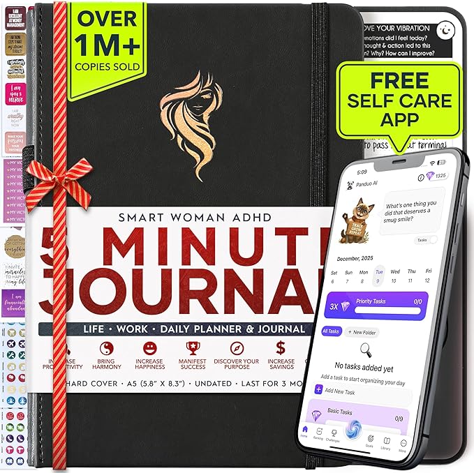 ADHD Planner for Adults - 5 Minute Gratitude & Manifestation Journal | 90-Day Undated Daily Planner for Positivity, Affirmations & Self Care | Guided Mindfulness, Reflection | Vision Board + Stickers