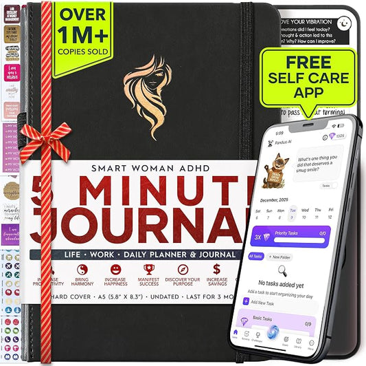 ADHD Planner for Adults - 5 Minute Gratitude & Manifestation Journal | 90-Day Undated Daily Planner for Positivity, Affirmations & Self Care | Guided Mindfulness, Reflection | Vision Board + Stickers