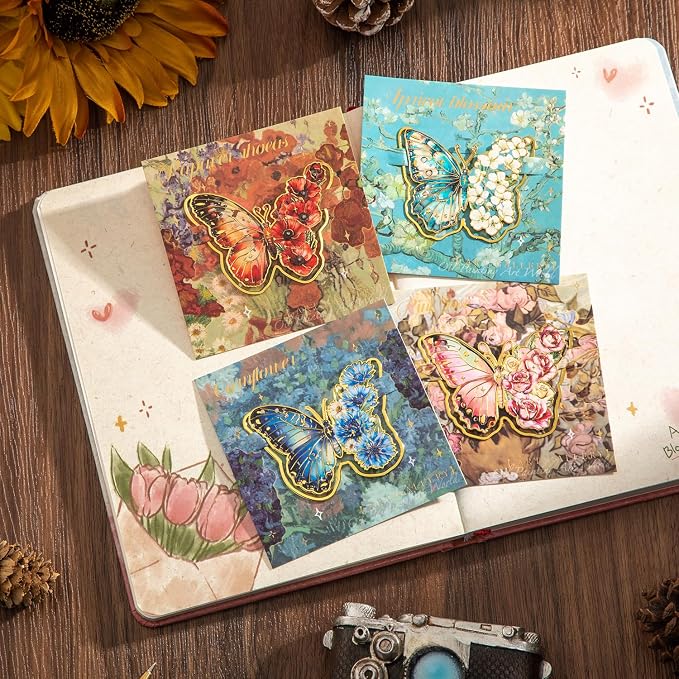 4 PCS Metal Butterfly Bookmarks, Golden Clips Bookmark Monet Oil Painting Theme Book Mark Bookmarks for Book Lovers Women Teens Writers Readers Children