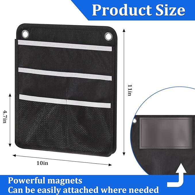 Henoyso 4 Pcs Magnetic Locker Organizer File Holder 4 Compartments Magnetic Paper Holder 3 Tier Storage Letter File Pocket for Documents Mails Fridge Whiteboard Office (Black)