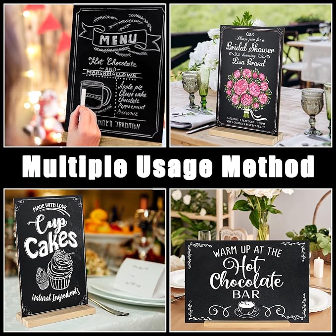 2 Packs Small Chalkboard Sign 5.1x7.9 Inch With Wood Base Double-Sided Message Boards Menu Stand for Kitchen Wedding Bar and Restaurant, Black-2