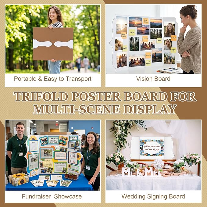 Geyee 20 Pcs Trifold Poster Board Bulk 36" x 48" Sturdy White Presentation Board Self-Standing Science fairs Display Boards for School Fun Projects and Business Presentations