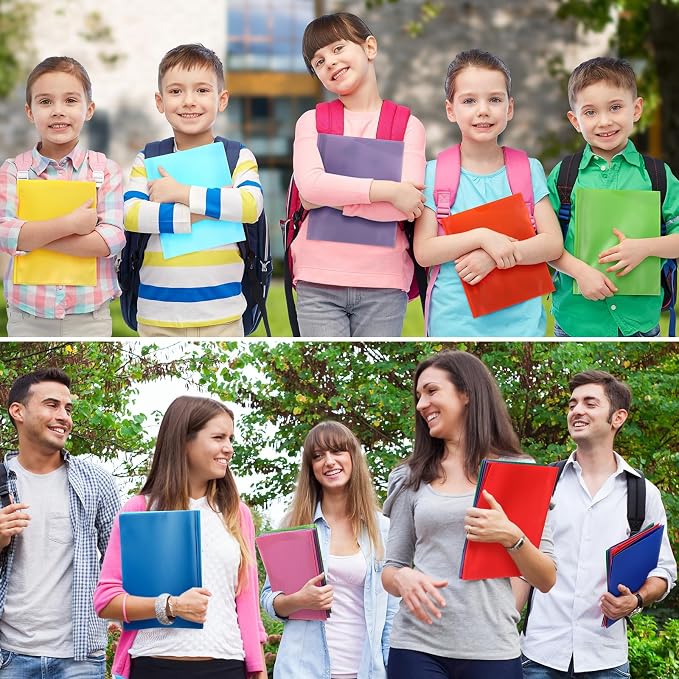 Tenceur 48 Pack Plastic Folders with 3 Prongs Bulk Heavy Duty Folders with Clear Front Pockets and Card Slots with Fasteners Fit Letter-Size Papers for Work School Office (Stylish Colors)