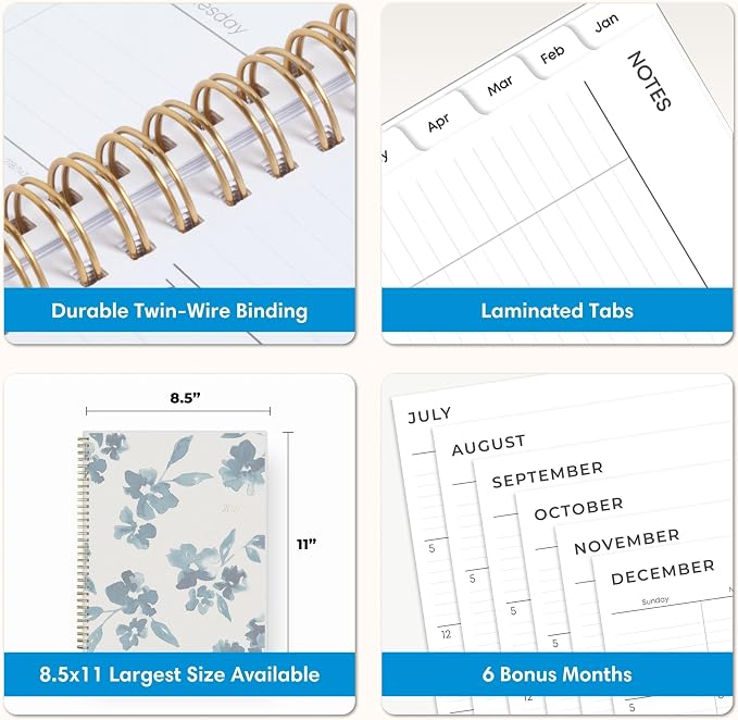Blue Sky 2027 Weekly and Monthly Planner Calendar, January 2027 - December 2027, 8.5" x 11", Flexible Cover, Laminated Tabs, Durable Twin Wire Binding, Storage Pocket, Bakah Blue