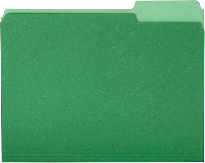 Amazon Basics File Folders for Organization,Letter Size,1/3 Cut Tab,Bright Green,(Pack of 360)