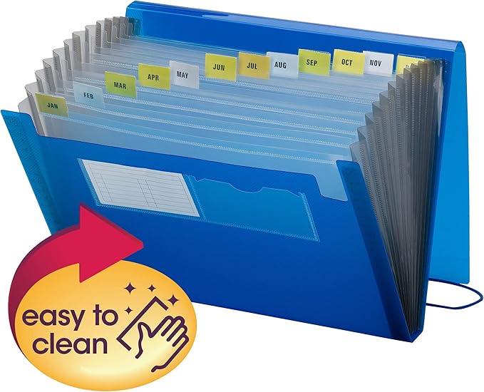 Smead Poly Expanding File, 12 Pockets, Flap and Cord Closure, Letter Size, Blue (70876) (Pack of 4)