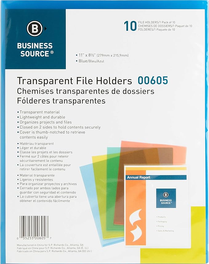 Business Source Transparent Poly File Holders