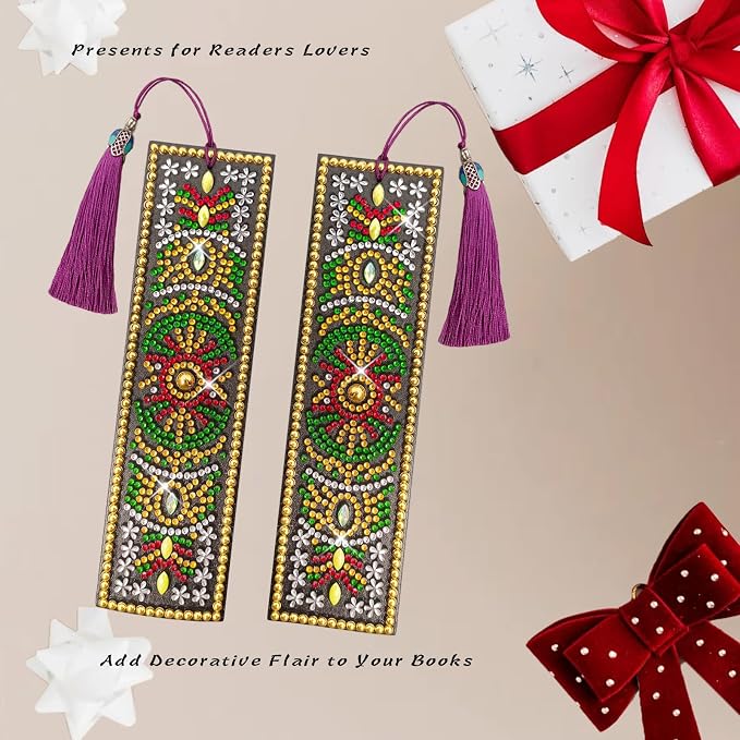 2 Pcs LINGFANG Diamond Painting Bookmark, DIY Book Makers for Adults Book Lovers, Diamond Art Beginners, Small Diamond Art Kits, Paint by Art Crafts Supplies Gift for Girls (Mandala 2)
