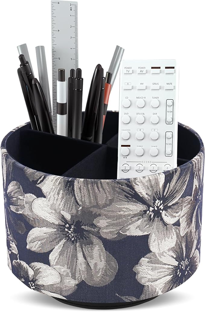 Round Leather Art Supply Organizer,Remote Control Holder,360 Degree Rotating,Multi-Functional Pencil Holder,4 Compartments Desktop Stationary Organizer(1-Dahlia Yellow)
