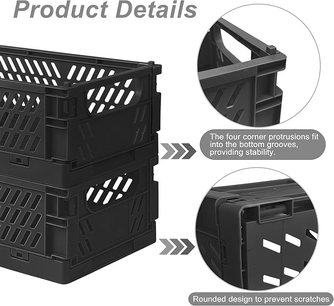 6 Pack Mini Foldable Small Plastic Baskets for Organizing and Storage，Collapsible Storage Crates,Mini Bins for Home Kitchen Bedroom Bathroom Office (Black, Small 6x4x2.2)