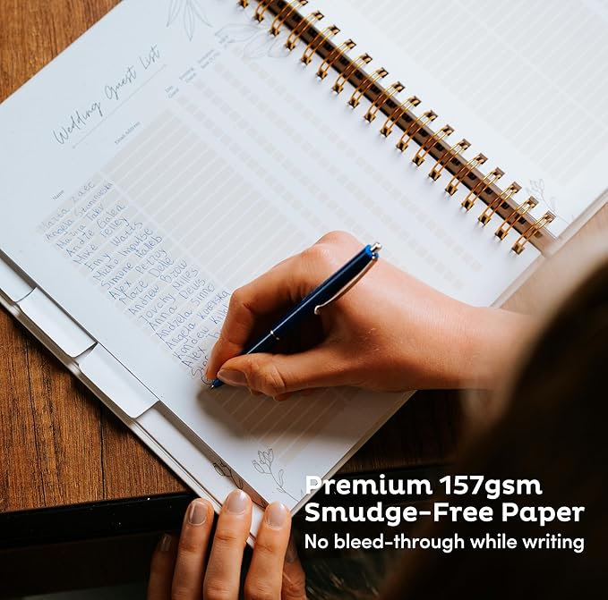 Timeless Premium Linen Wedding Planner Book and Organizer – Wedding Planning Book, Comprehensive Keepsake & Countdown Binder, Perfect Engagement Gift for Women, Customizable Front Photo Window (Cream Speckles)