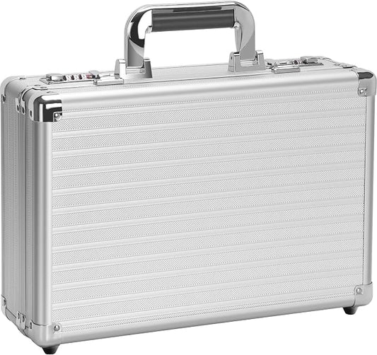 File Organizer Storage Box - 14.2 x 9.4 x 4.5 Inch Medium, Portable Locking Storage Totes with Dual Combination Locks for Passports, Medications and Small Personal Items- Silver