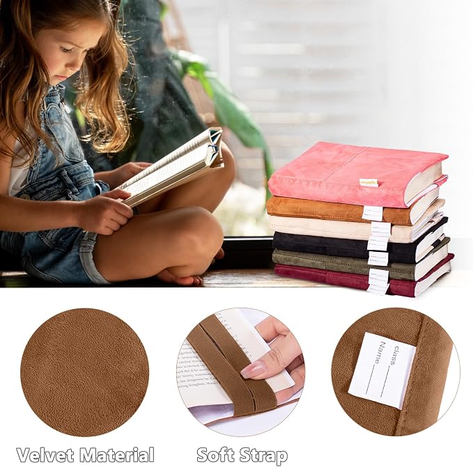 APLUFINE Velvet Book Cover for Paperbacks, Reusable Fabric Book Cover with Pockets, Adjustable Book Protector for Softcover Books, Journals & Bibles