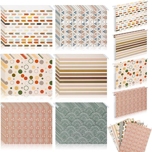 Qeeenar 30 Pcs Boho Hanging File Folders 9.5 x 11.5 in Decorative Cute Hanging Letter Size File Folder with Adjustable Tabs Back to School Gift for Office Home Supplies, 6 Designs(Vintage)