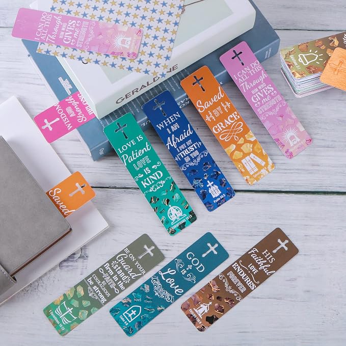 200 Pcs Bible Bookmarks Inspirational Scripture Christian Bookmark Motivational Book Markers Cross Bible Verse Book Marks for Reading Women Men Religious Church Supplies Father's Day Christian Gifts
