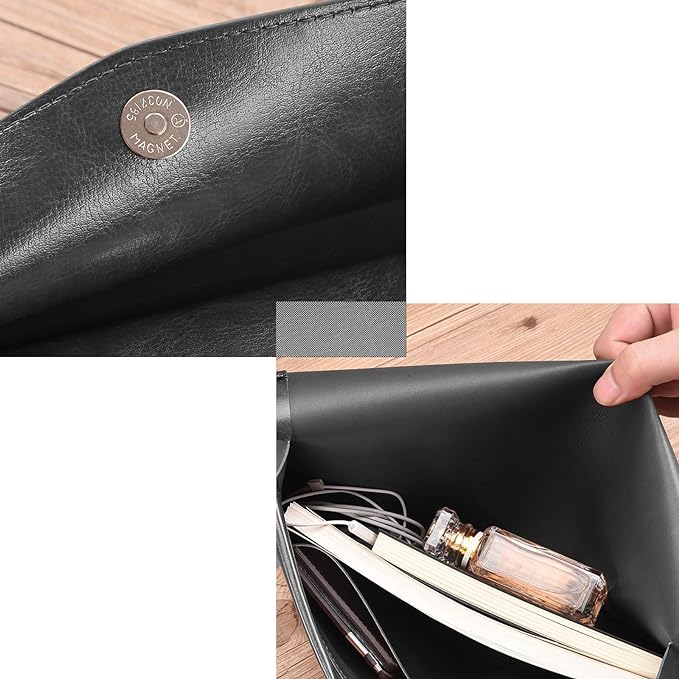 PU Leather A4 File Folder Document Holder Envelope Folder Case with Snap Closure for Receipt Contract Black