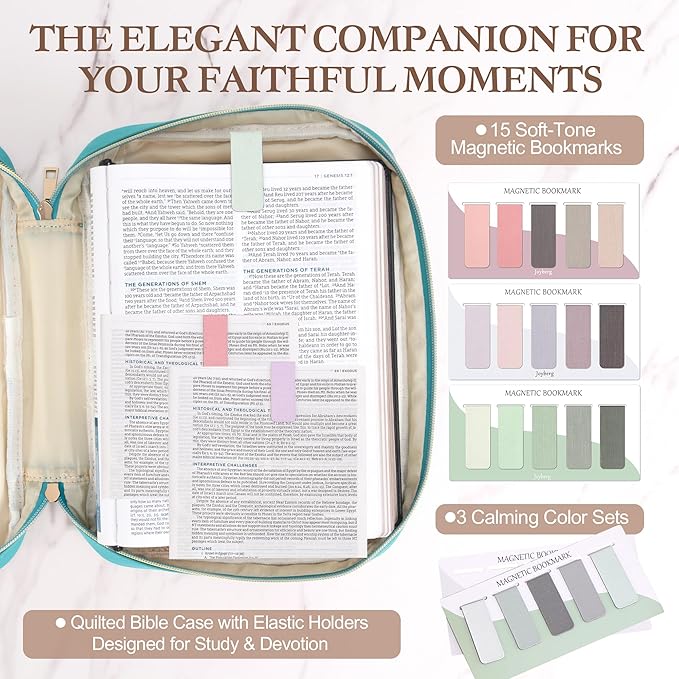 Durable and Protective Bible Cover Case for Women,Portable Bible Carrier Organizer Bag with Zipper,Christian Gift for Women,Includes 15 Magnetic Bookmarks,Great for Church,Travel or Daily Use, Mint