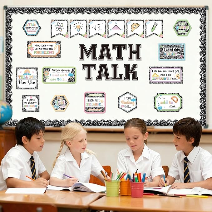 AmazingSpark Composition Notebook Math Talk Bulletin Board Set Classroom Decorations Educational Maths Paper Cutouts Back to School Bulletin Board Decor Elementary Middle School Wall Decor Supplies