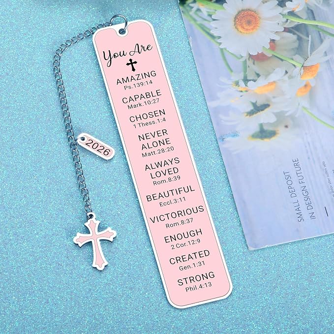 Bible Bookmark Baptism Gifts for Girl Teens Women Pink Stuff Christian Confirmation Religious First Communion Gifts for Girls Women Faith Birthday Easter Gift for Girls Stocking Stuffers for Teen Girl