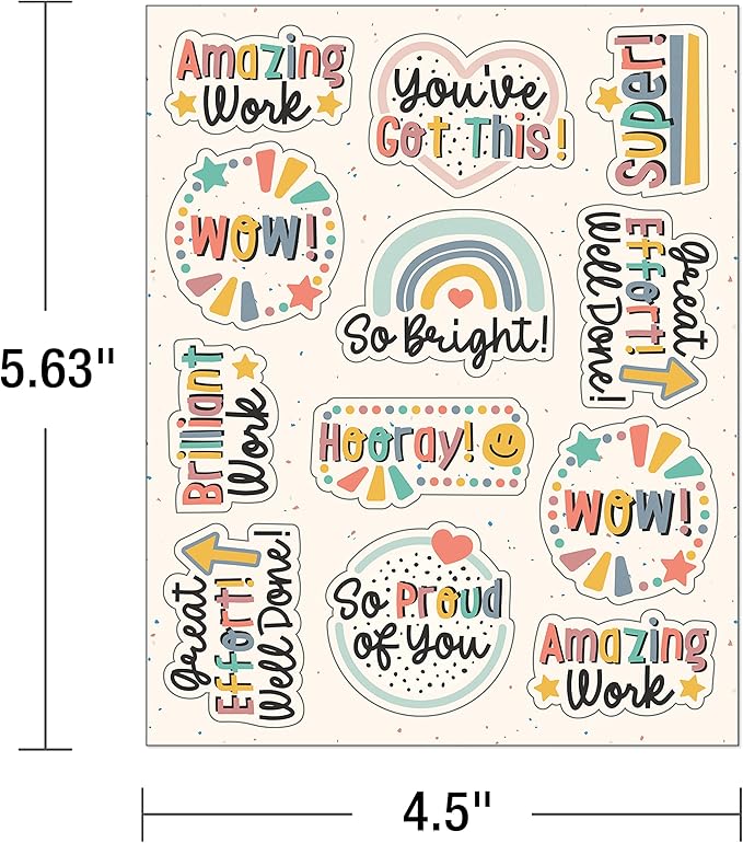 Carson Dellosa We Belong Stickers - 72pc Boho Rainbow, Hearts Neutral Calm Classroom Teacher Motivational Rewards, Awards, Incentives, Prizes, Good Work