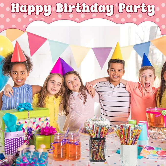 24 Pcs Happy Birthday Pencils for Students, Bulk Colorful Pencils with Top Erasers for Kids, Wood Writing Instruments for Teachers Classrooms Reward Birthday Party Supplies, 12 Assort Style