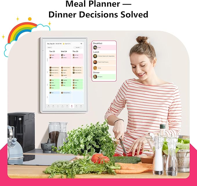 21.5 Inch Digital Calendar, Full HD Touchscreen Smart Planner for Family Schedules - Wall Mount, Great for Seamless Daily Planning & Household Organization, with LED Reminder Light