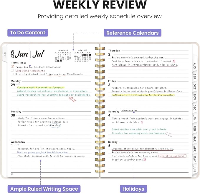 Planner 2026-2027, Monthly and Weekly Calendar Academic Planner July 2026 - June 2027, Hardcover Student Teacher Planning Agenda Book with Tabs, Perfect for Office School Supplies, A5 (6.3" x 8.5") - Lavender Bunch