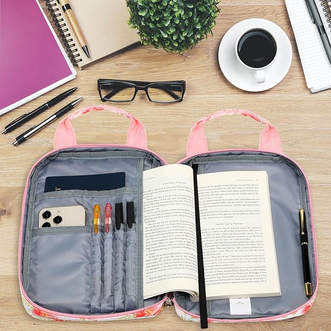 Bible Cover for Women, Bible Case, Bible Holder Case for Women, Carrying Book Case Church Bag with Handle and Zippered